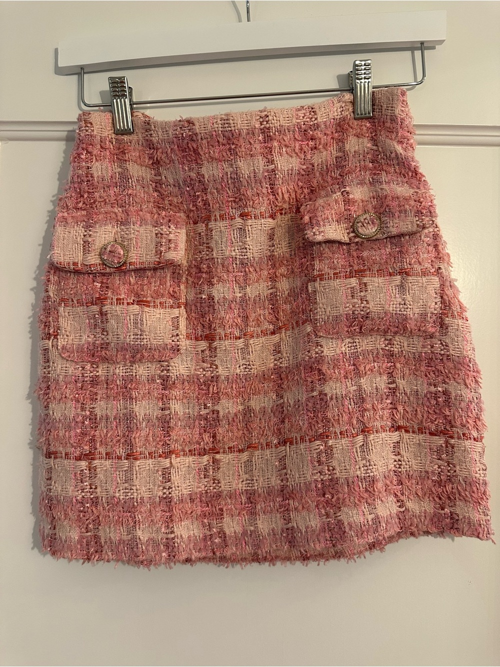 Endless Rose Pink Tweed Mini Skirt with Front Pockets